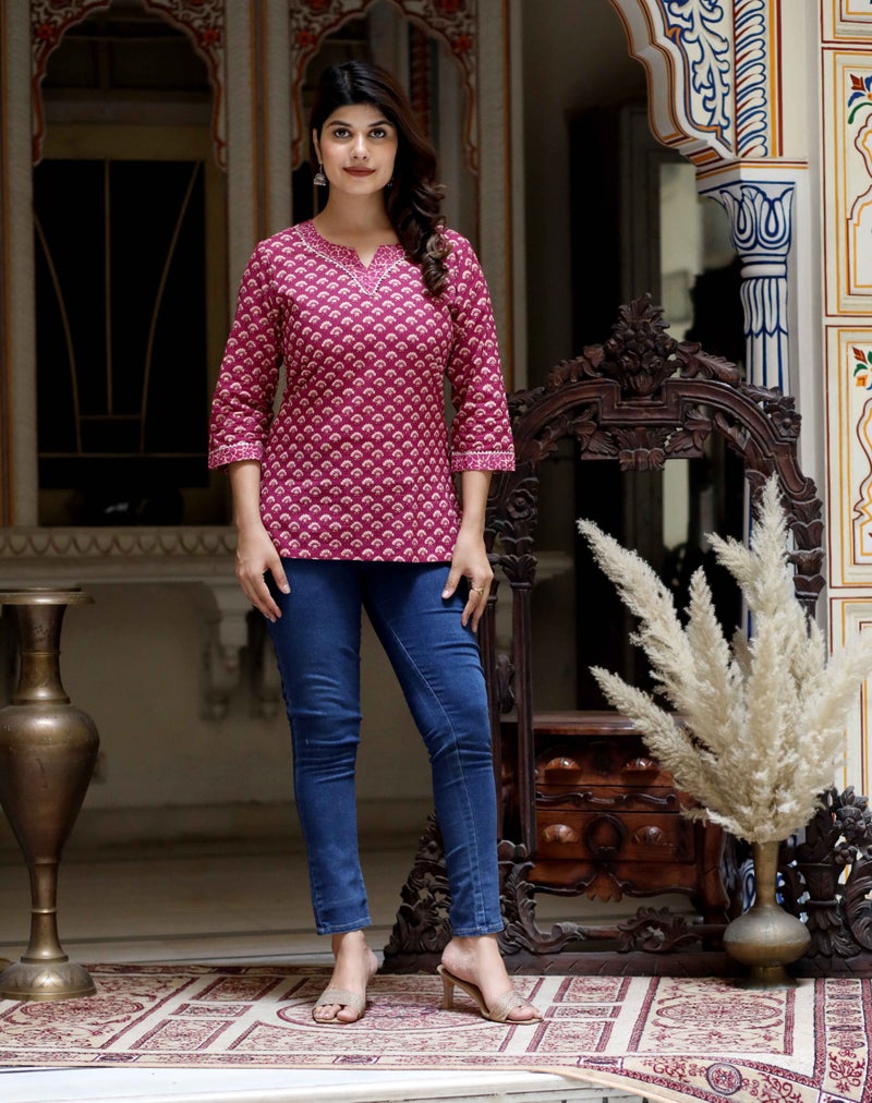 Miravan Floral Printed Cotton Top for Women - Image 4